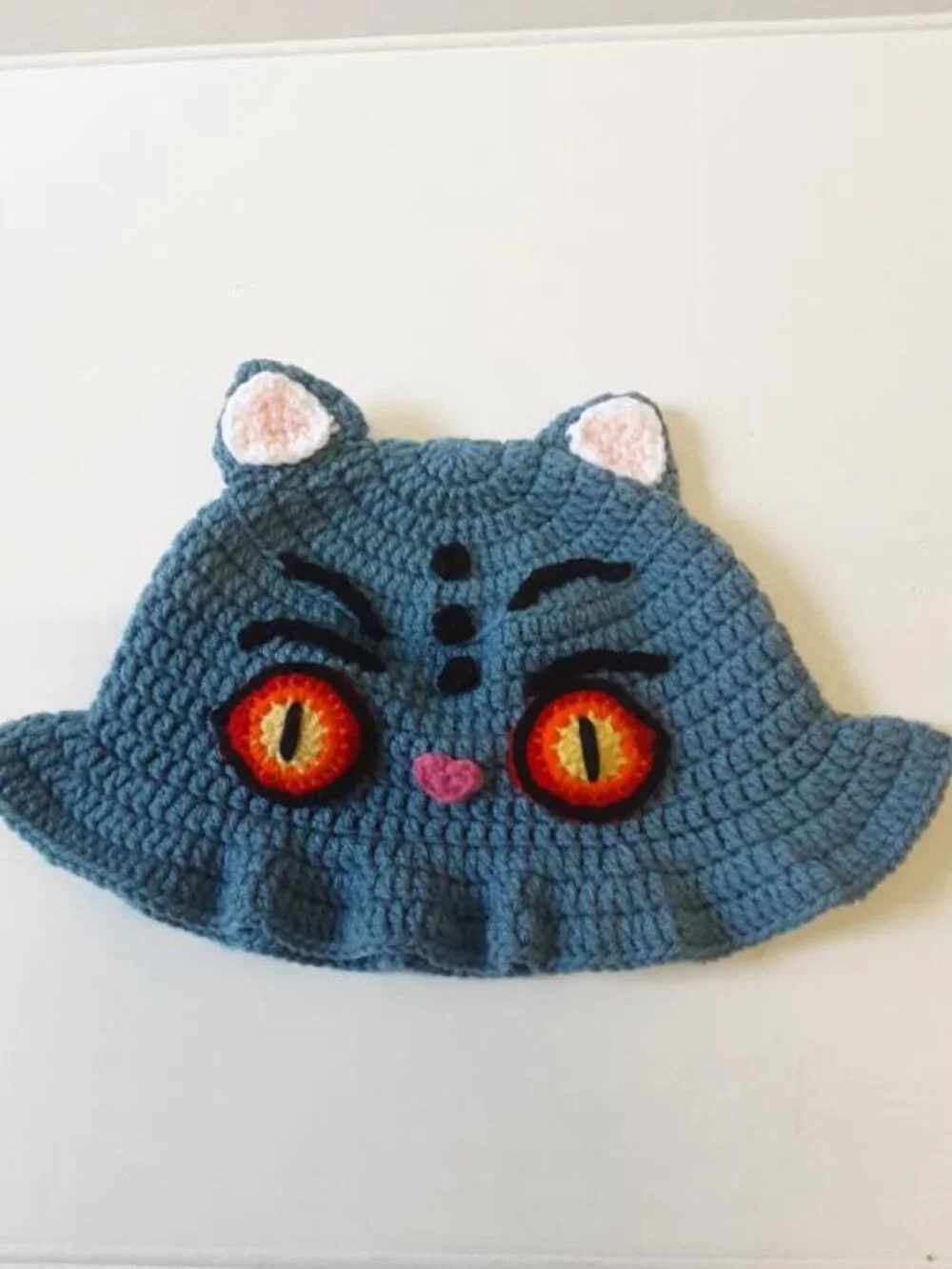Handmade Crochet Derpy K-Pop Demon Hunter Cat Bucket Hat with Ruffled Brim New